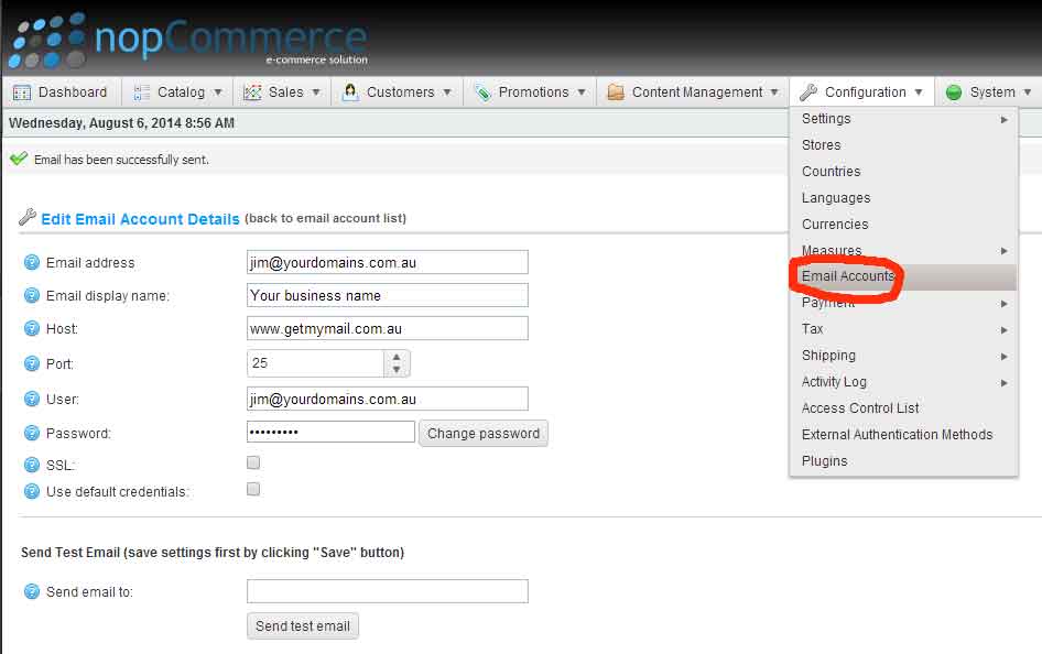 How to configure nopcommerce for Apexhost mail system