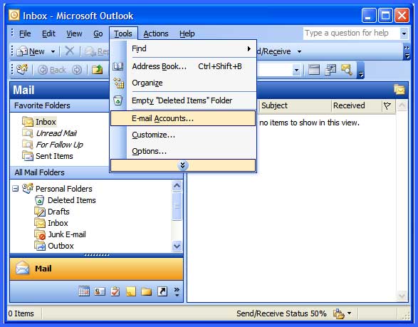 Setup outlook 2003 for the Apexhost system