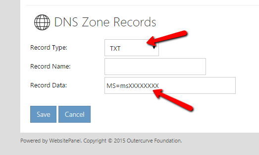 adding txt records for office 365